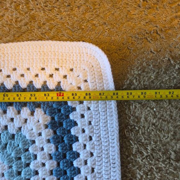 Handmade Blue White Crochet Granny Square Afghan Blanket 88x63 - Picture 5 of 9